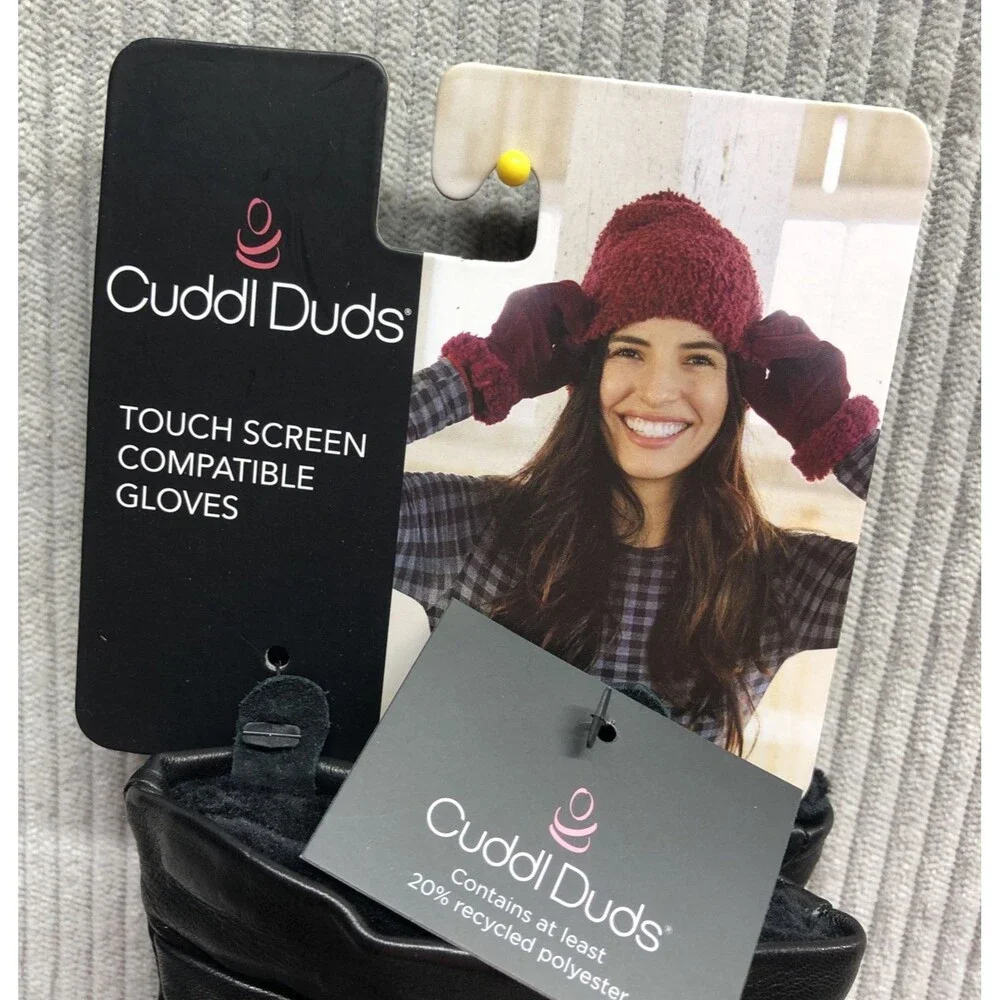 Cuddl Duds Touch Screen Compatible Leather Gloves Small Black NWT